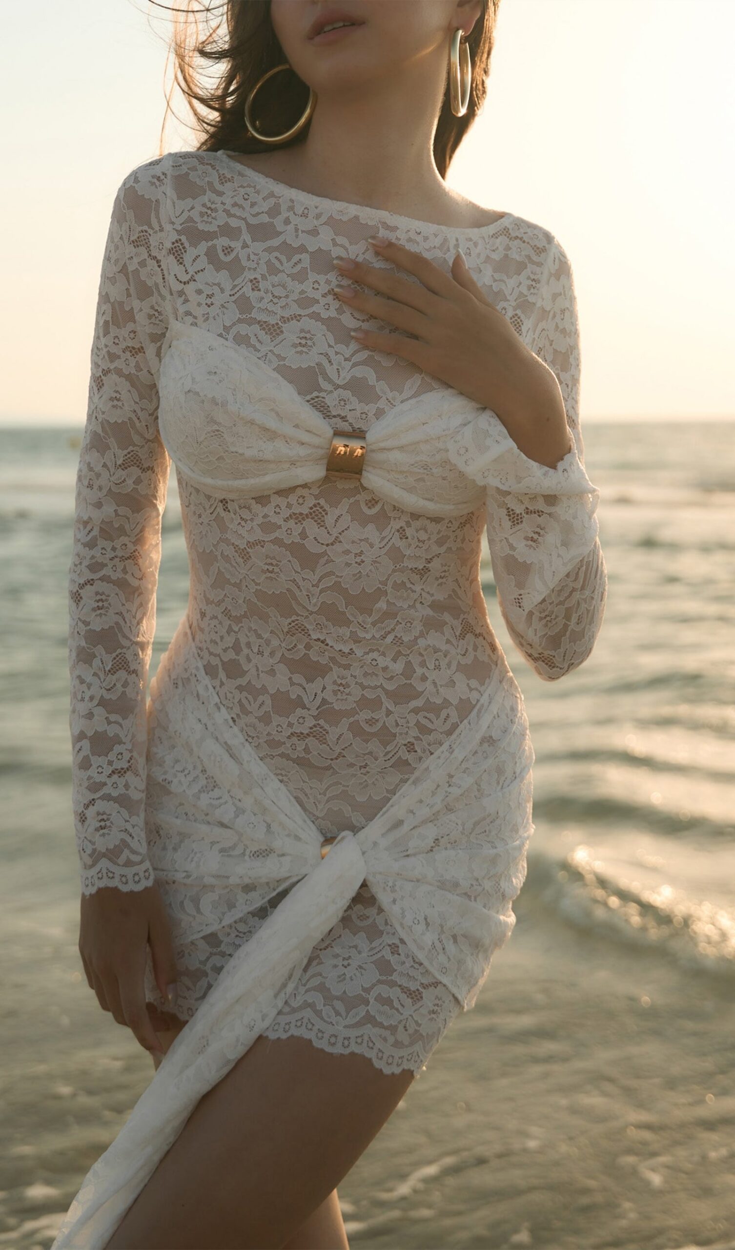 LACE DRAPED NECKLINE COCKTAIL MINI DRESS