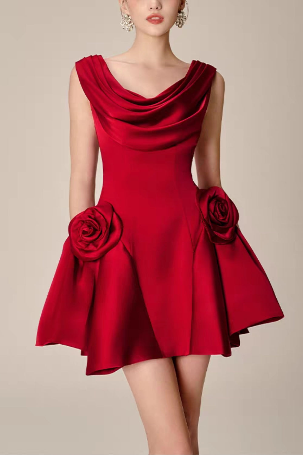 3D FLOWER PLEATED SLEEVELESS MINI DRESS