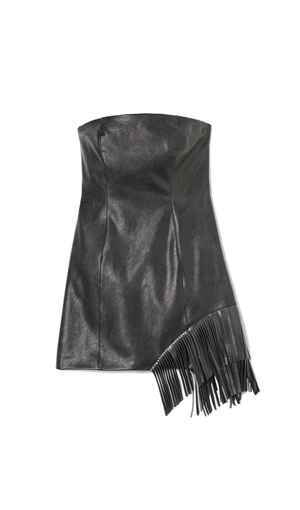 BLACK STRAPLESS FRINGE LEATHER SKIRT