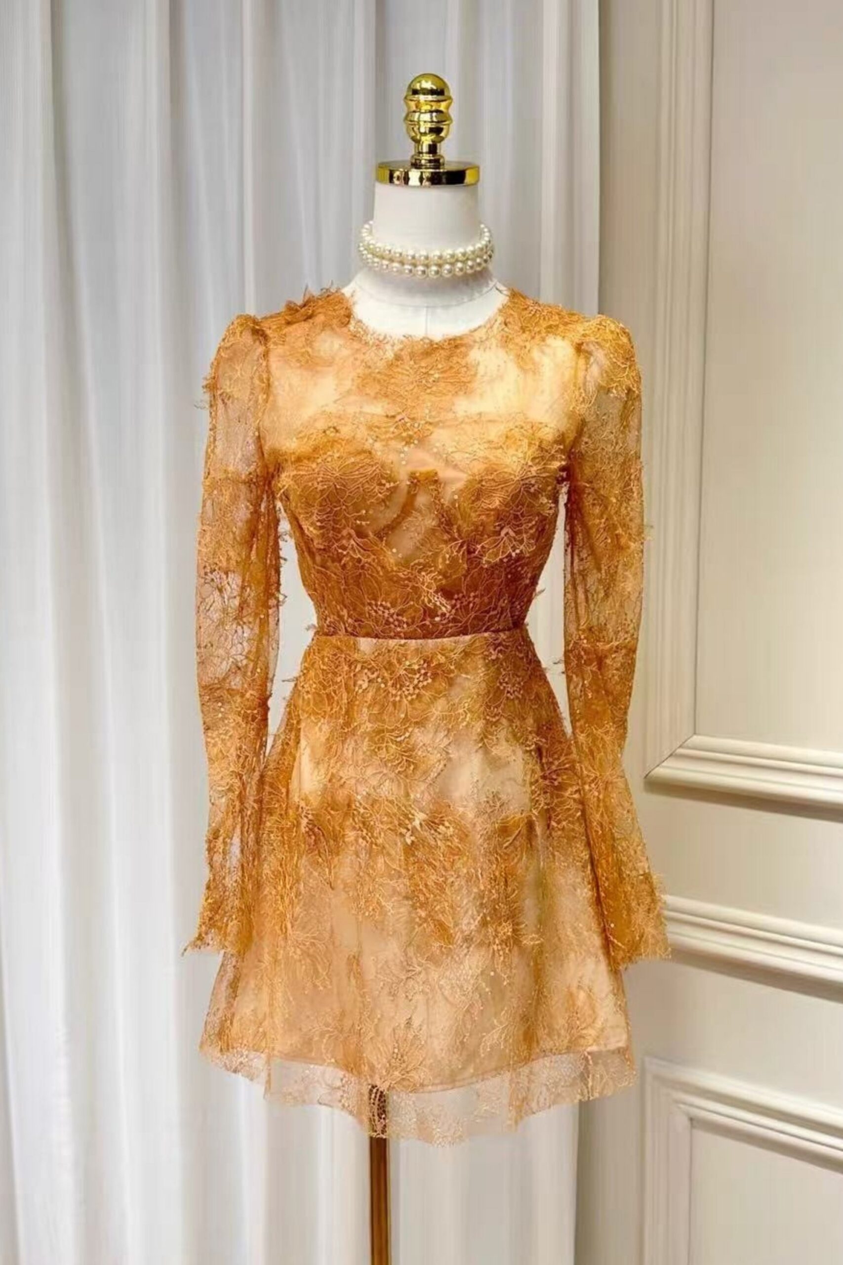 HONEY BEADED LACE MINI DRESS FOR COCKTAIL PARTY