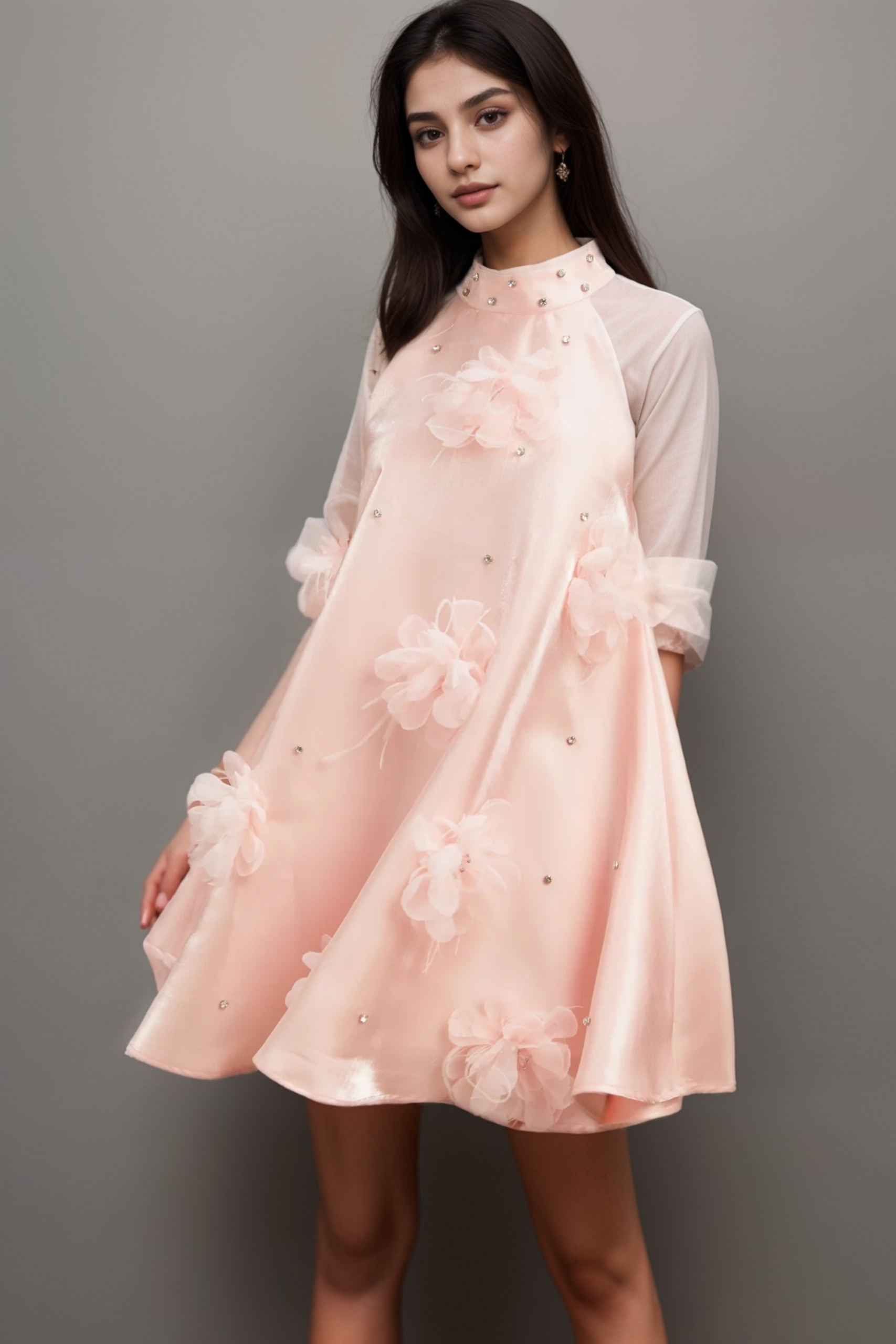 QUELLA PINK FLORAL A-LINE SLEEVELESS MINI DRESS