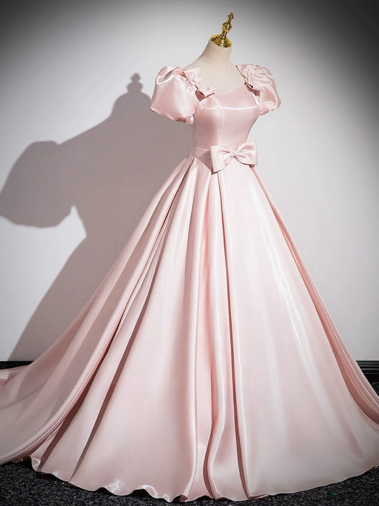 A-LINE SATIN PINK PROM DRESS
