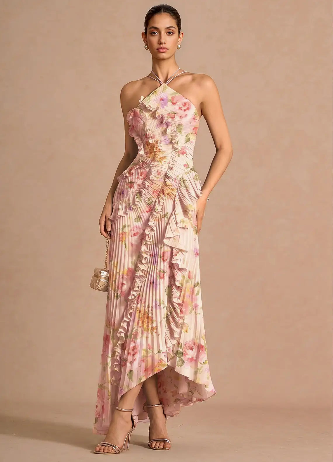 MARCIA FLORAL RUFFLE MAXI DRESS FOR WEDDING GUEST