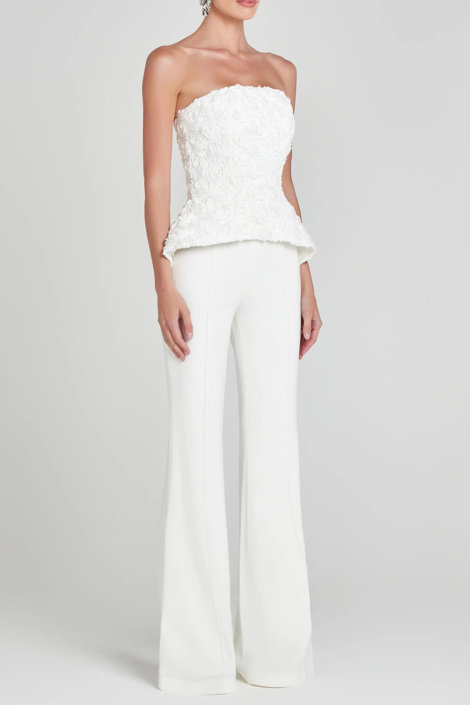 1b28debb-cced-4d01-b037-7f7a1ee2f493 GEORGIA 3D FLOWER TOP & PANTS SET WHITE WEDDING GUEST