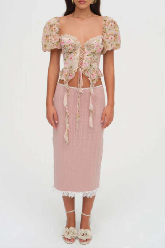 PINK RUFFLE PUFF SLEEVE DRAPE SHIRT FOR PARTIES