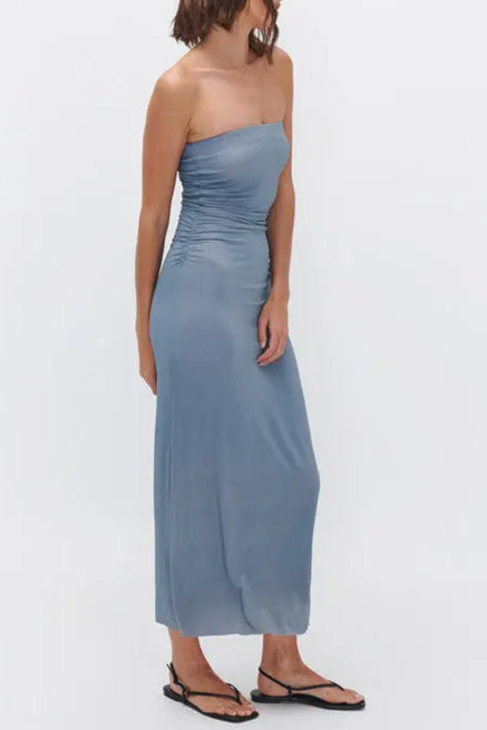ODESSA DRESS, SIDEWALK GREY - ELEGANT MIDI FOR WEDDING GUEST