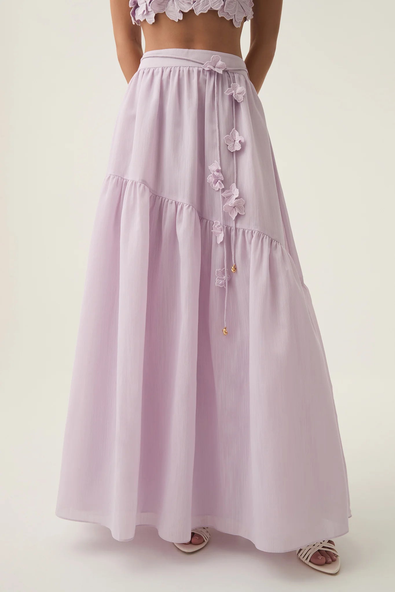 ASHLEY FLOWER SHELL TOP MAXI SKIRT SET PURPLE