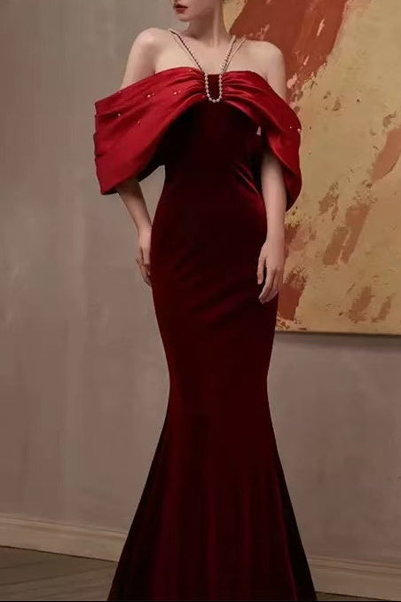 TOVE OFF-SHOULDER VELVET MAXI DRESS RED