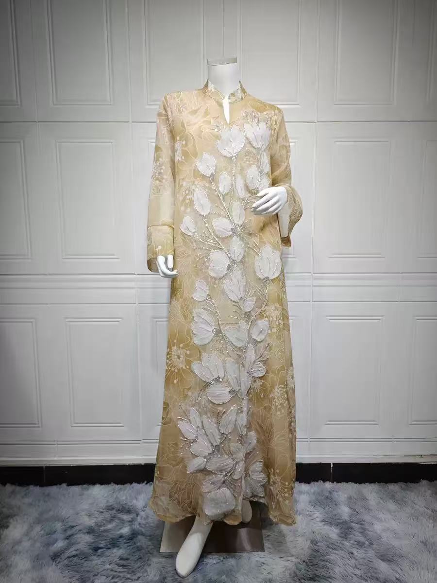 FLORAL EMBROIDERED ABAYA MAXI DRESS FOR EID