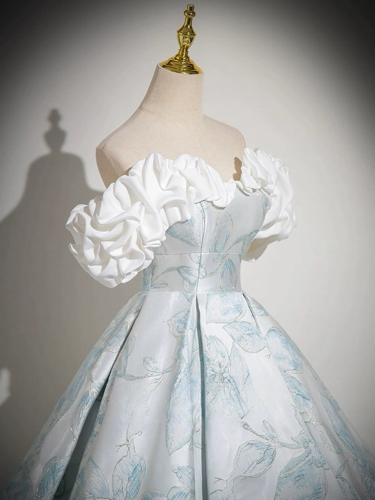A-LINE OFF-SHOULDER SATIN BLUE EVENING DRESS