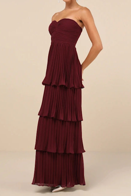 STRAPLESS TIERED MAXI DRESS PLUM PURPLE WEDDING GUEST