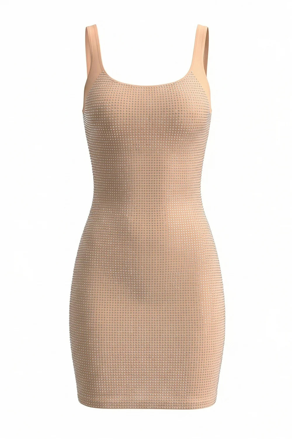MAUD SQUARE CRYSTAL MESH MINI DRESS APRICOT