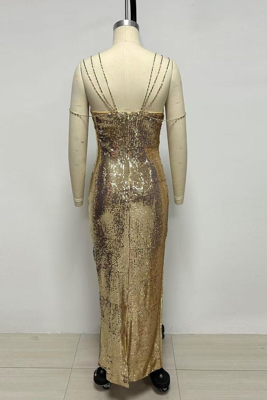 SEQUIN MERMAID STRAP MAXI GOWN FOR PARTIES