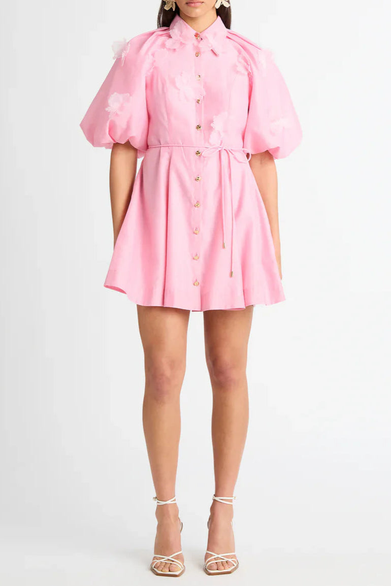 1f5b096d-f58c-450b-b3e4-675ed2d96841 ELVIRA 3D-PETAL BELTED MINI SHIRT DRESS, PINK