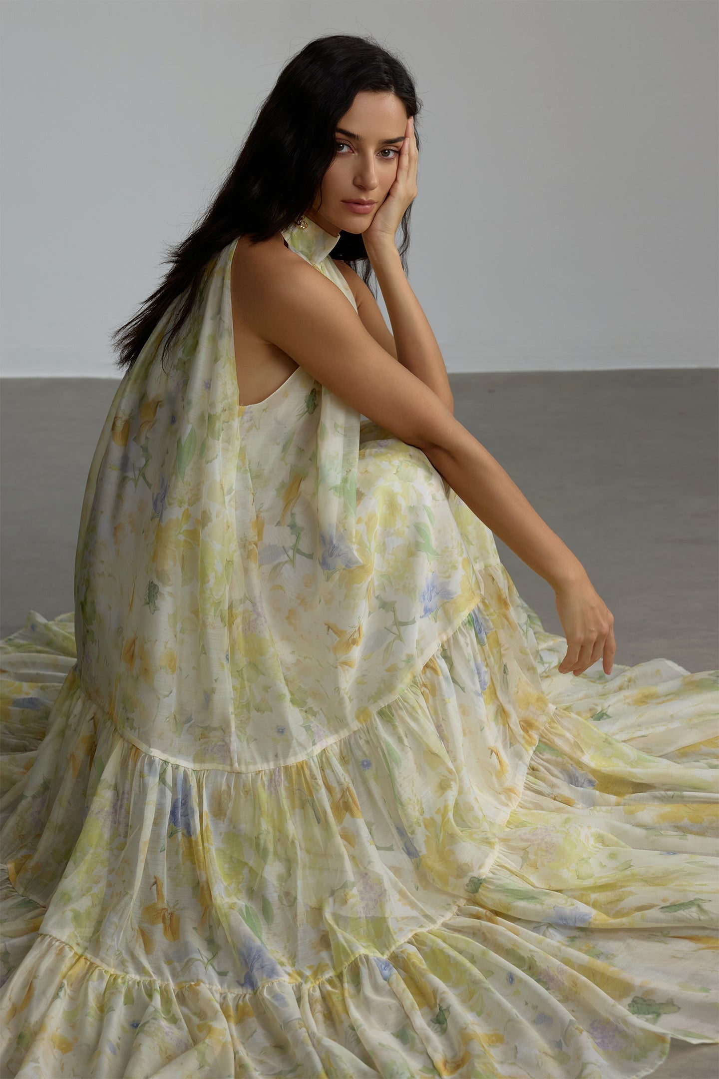 CAROLINE FLORAL PRINT SLEEVELESS MAXI DRESS YELLOW