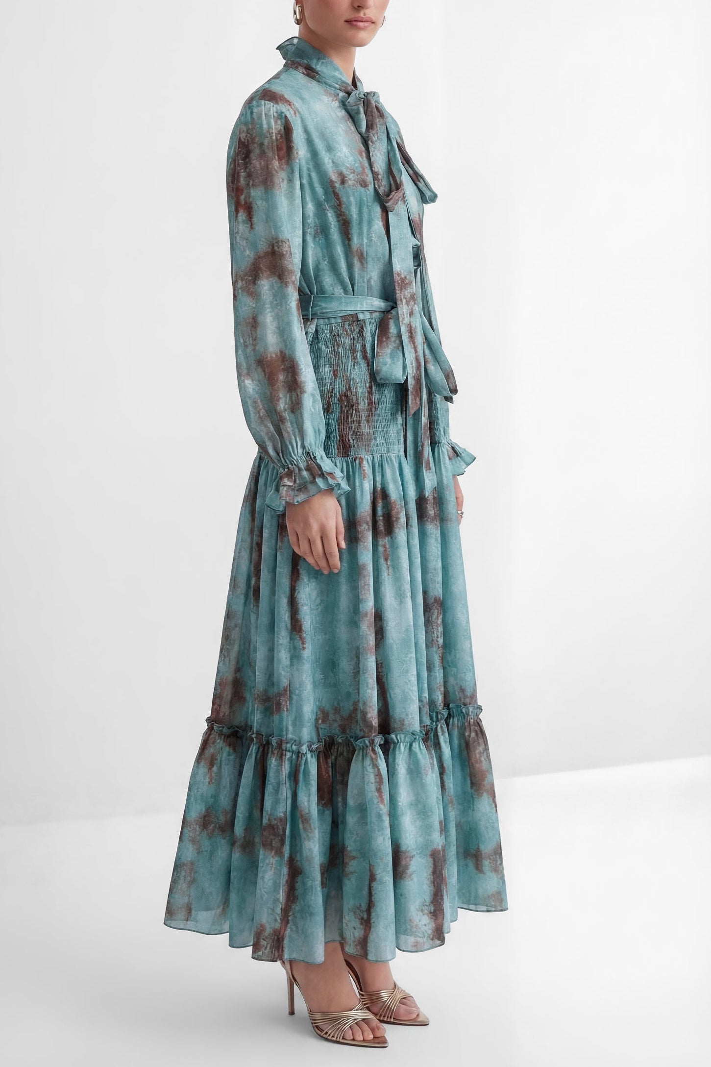 TEAL TIERED RUFFLE MAXI DRESS - GREEN BOHO WEDDING