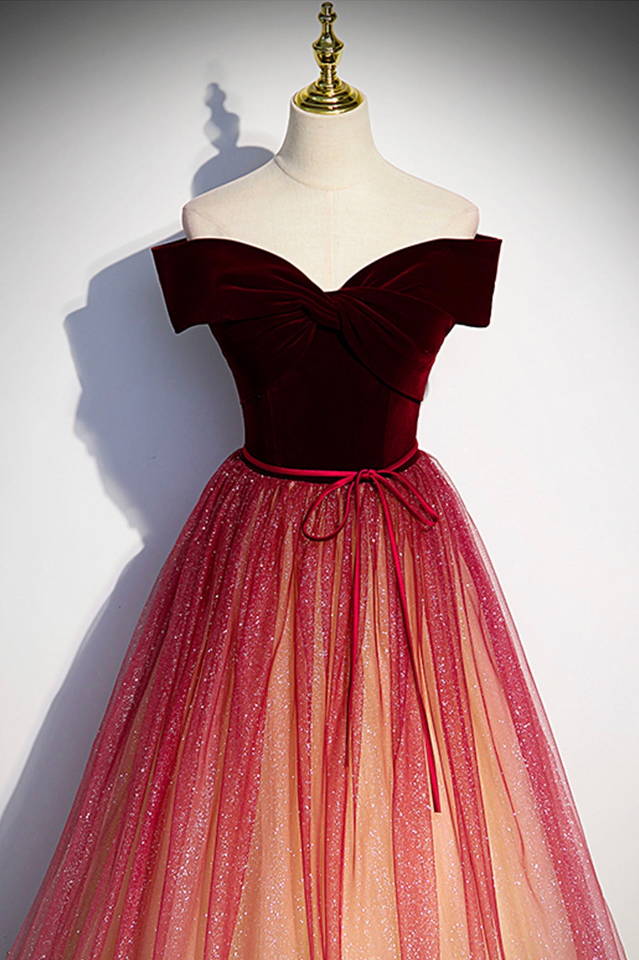 BURGUNDY VELVET A-LINE FORMAL GOWN