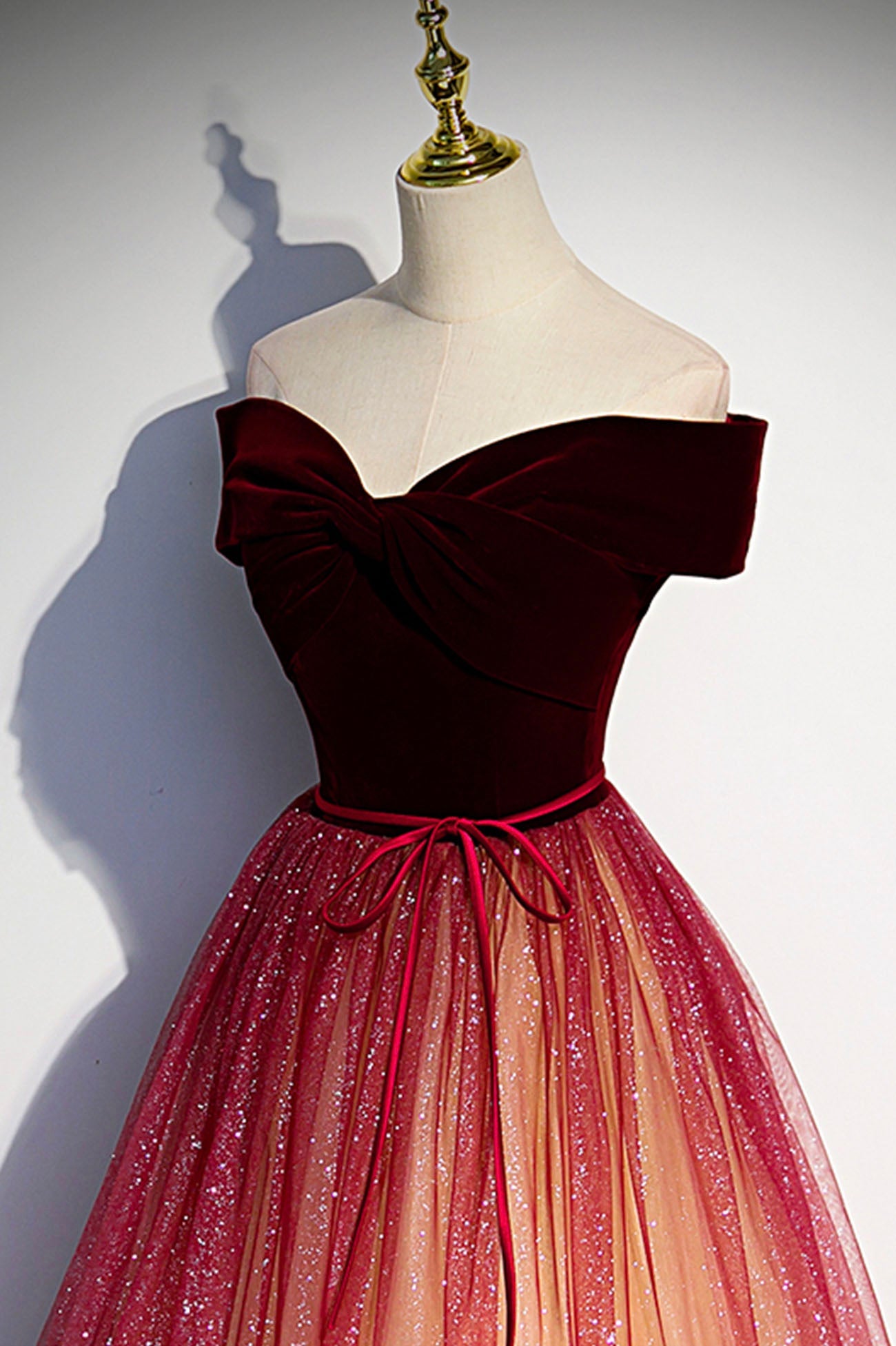 BURGUNDY VELVET A-LINE FORMAL GOWN