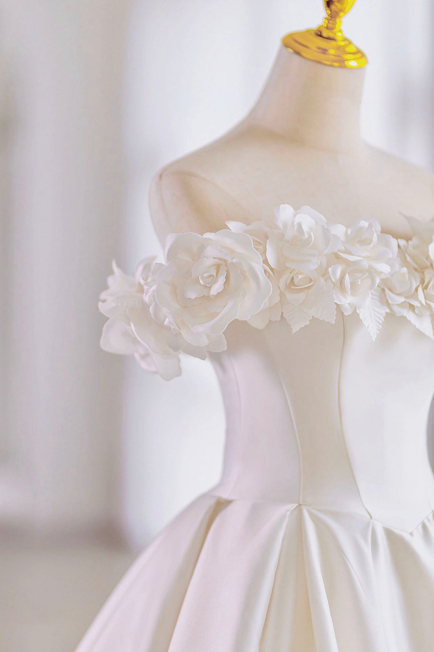 WHITE SATIN OFF-SHOULDER A-LINE BALL GOWN