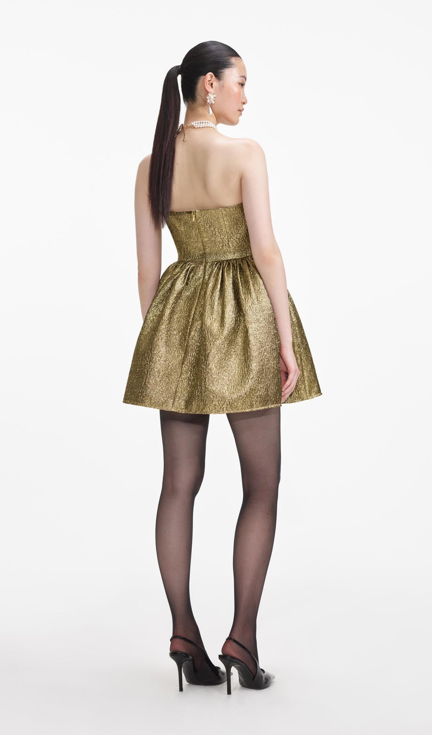 GOLD METALLIC JACQUARD MINI PARTY DRESS