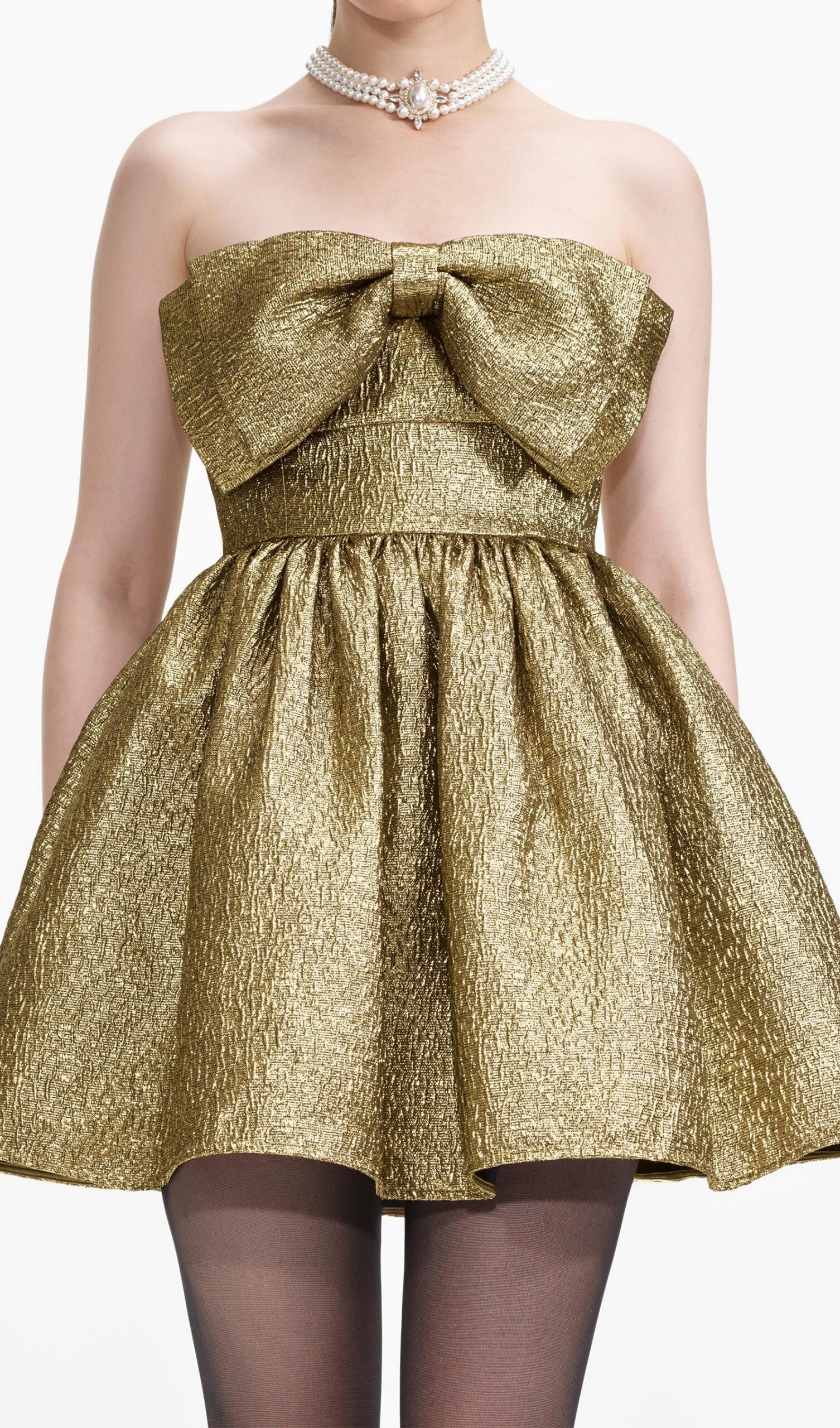 GOLD METALLIC JACQUARD MINI PARTY DRESS