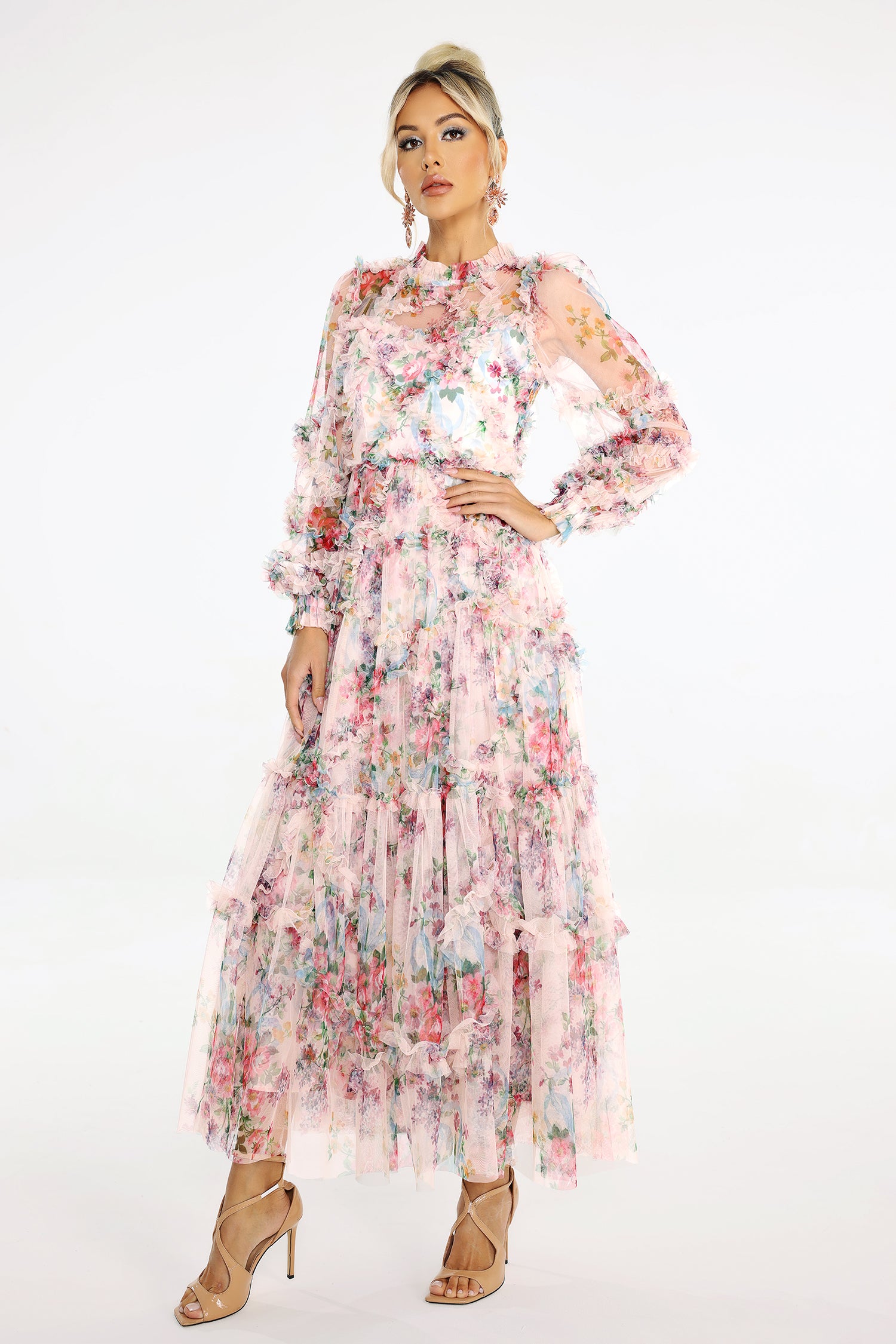 WINONA PRINT MESH MIDI DRESS, BOHO WEDDING GUEST