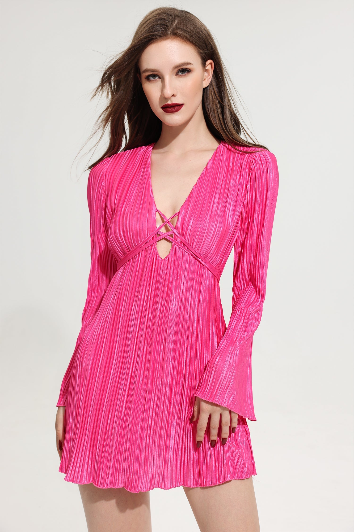 2023-12-28-JV-Kris-11134 V-NECK PETAL SLEEVE MINI DRESS FOR PARTY