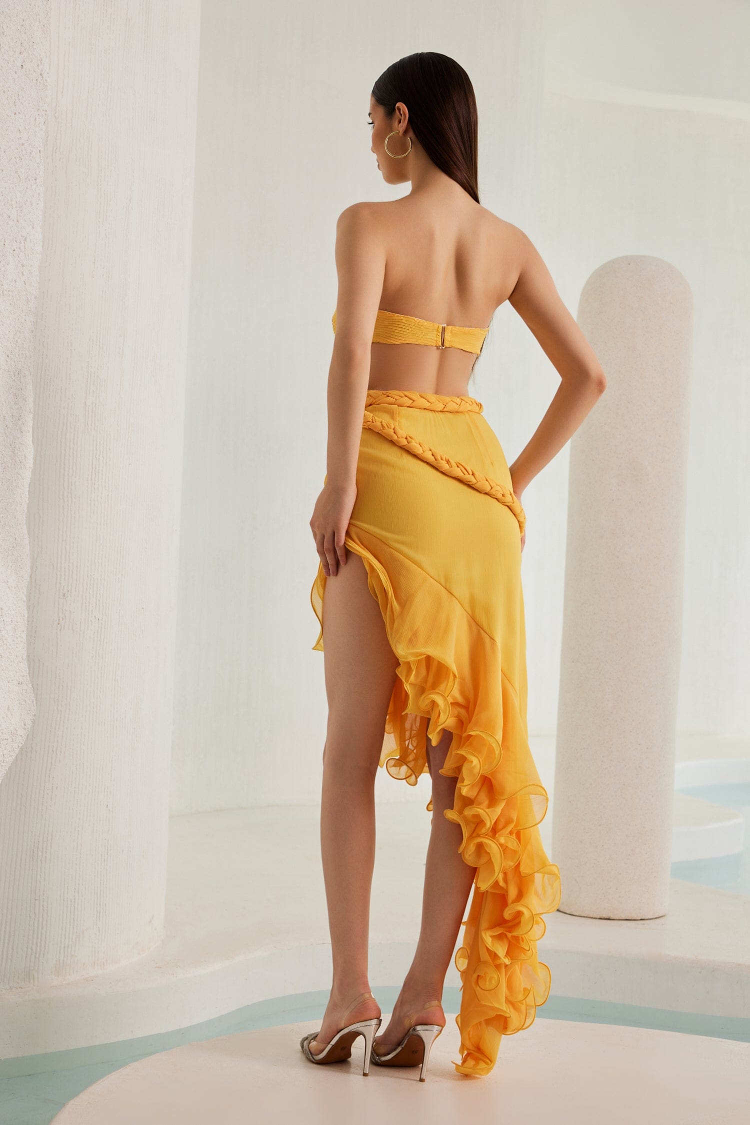 TASHA STRAPLESS CUTOUT RUFFLE PARTY DRESS