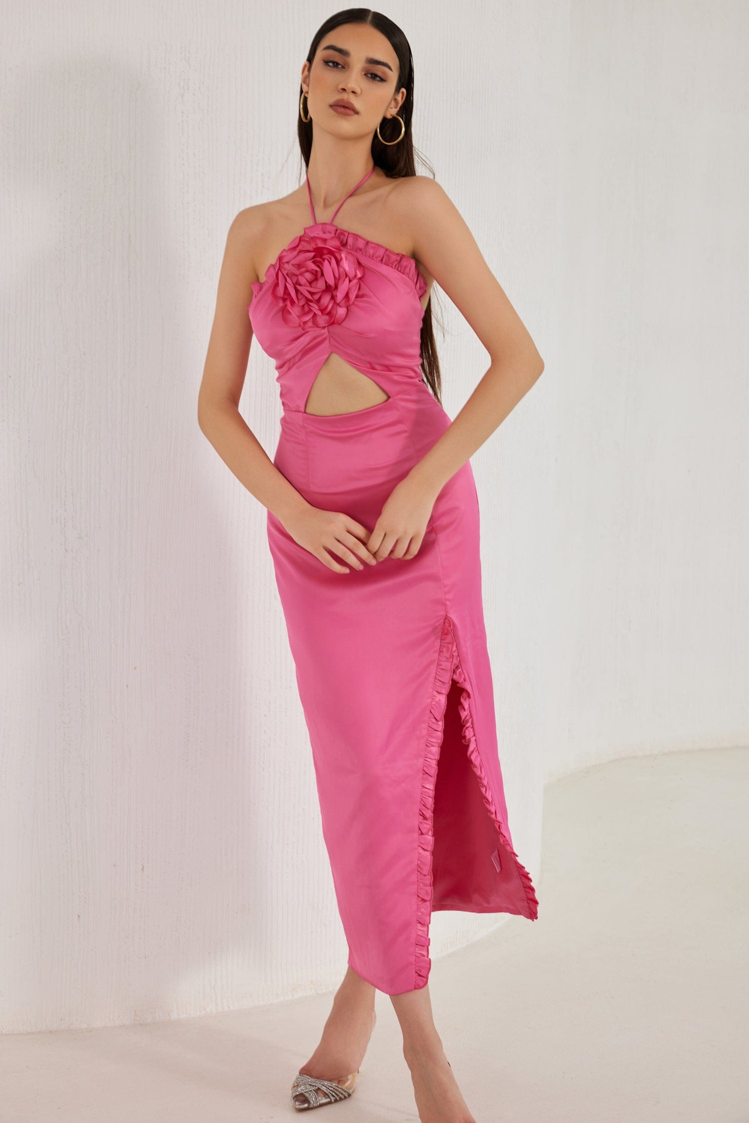 CALLIE PEONY RUFFLE DRESS - PINK