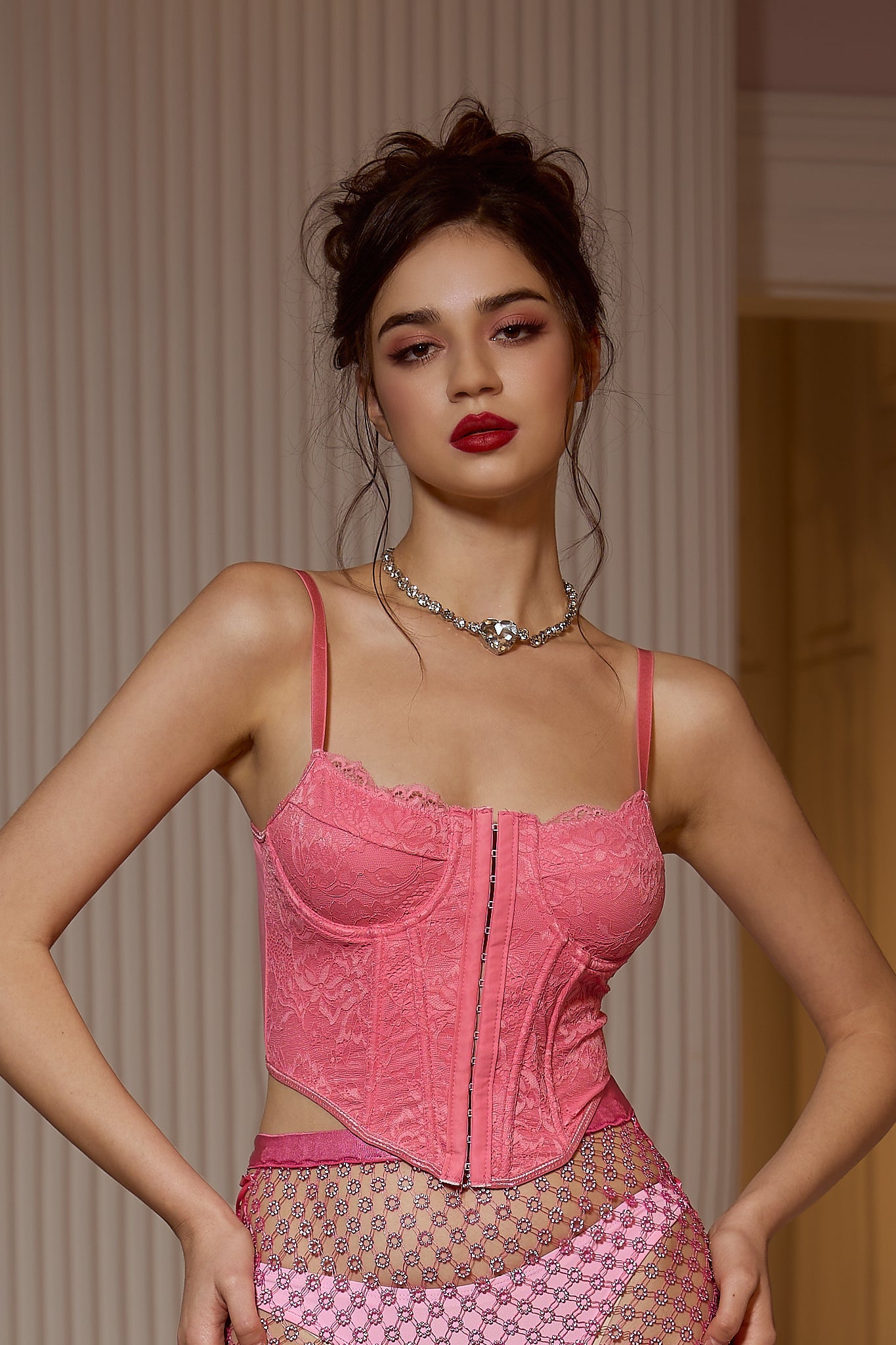 REDLEY PINK LACE CROP TOP HOLIDAY PARTY