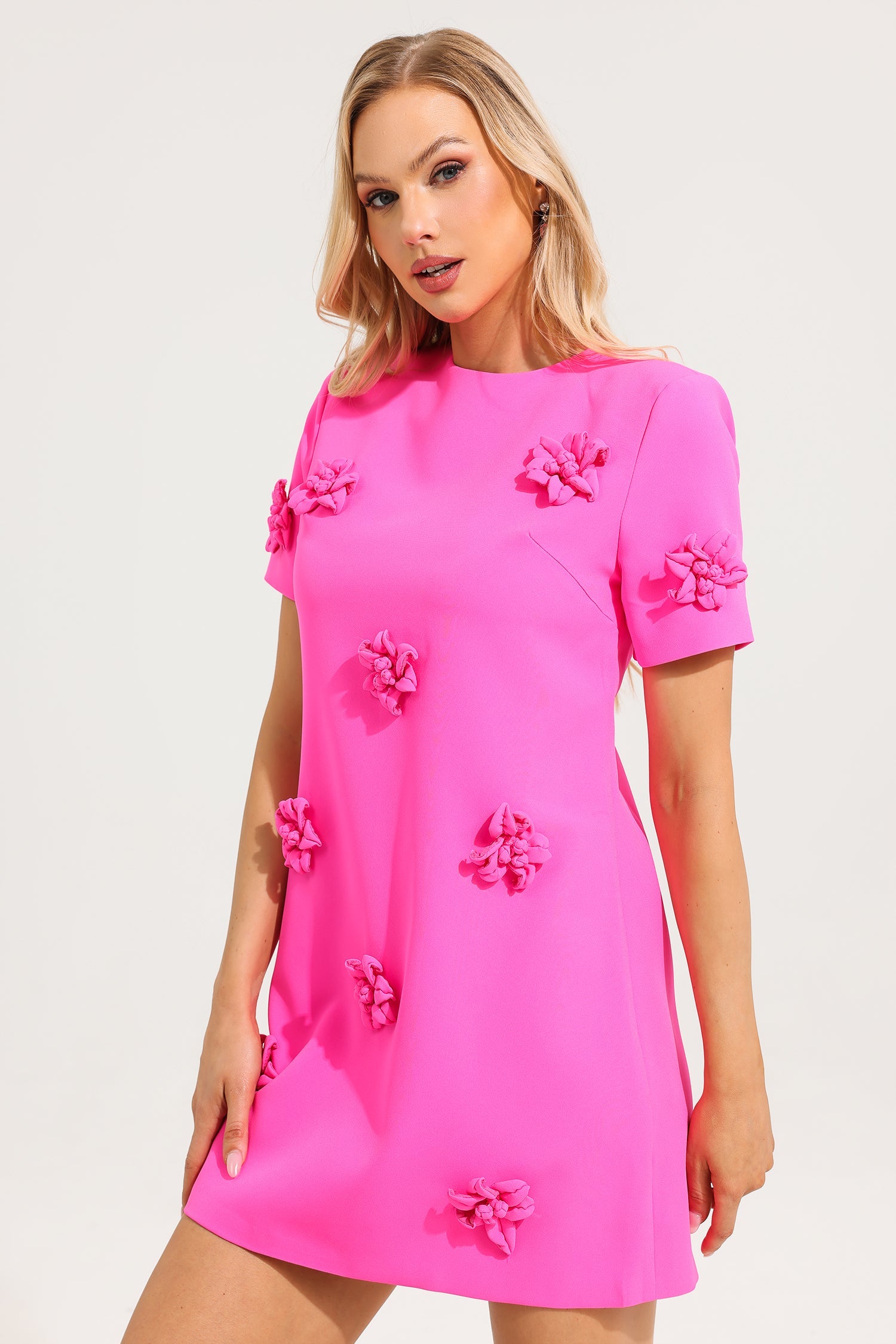 3D FLORAL SHORT SLEEVE MINI DRESS FOR PARTY