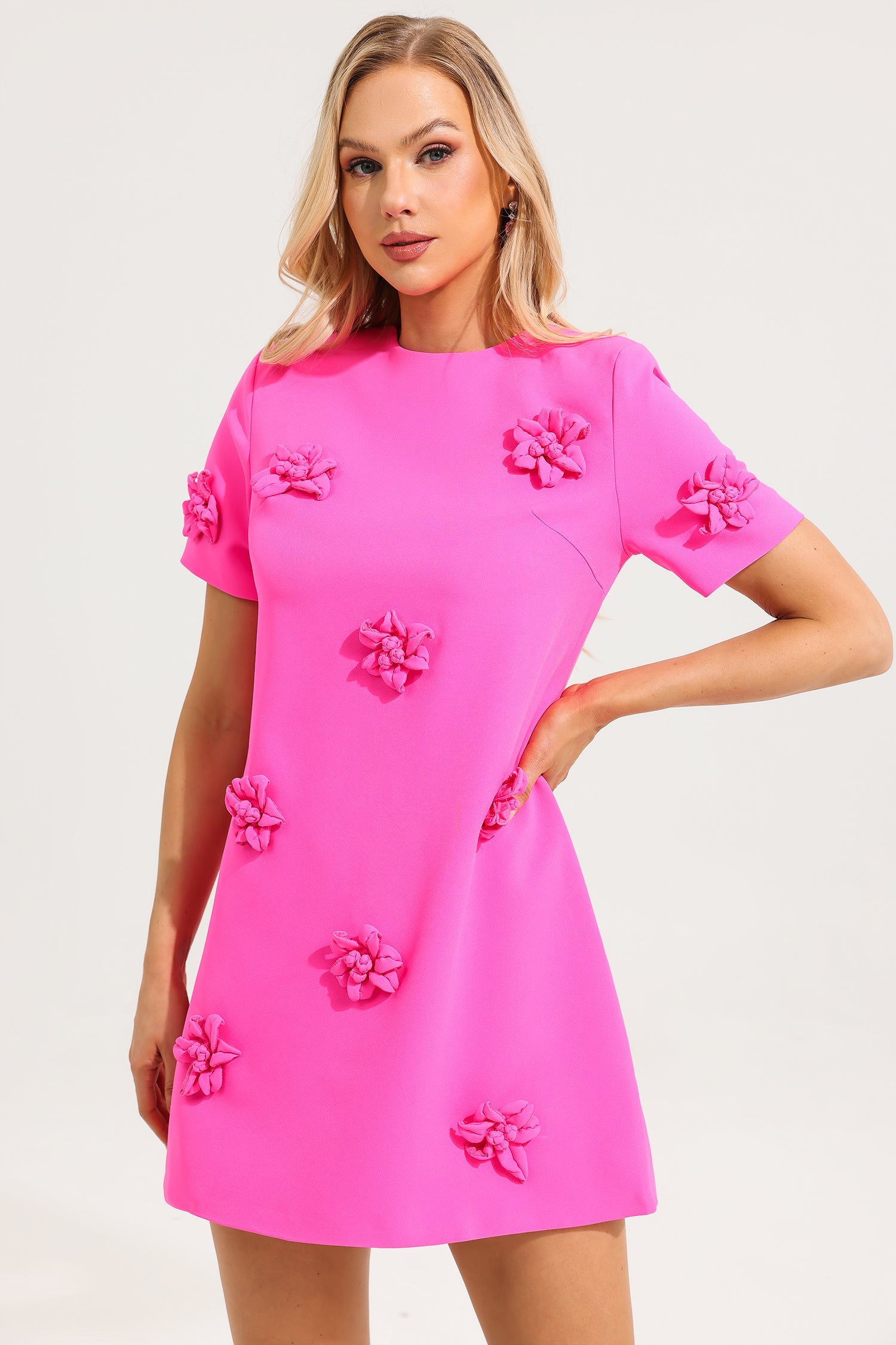 3D FLORAL SHORT SLEEVE MINI DRESS FOR PARTY