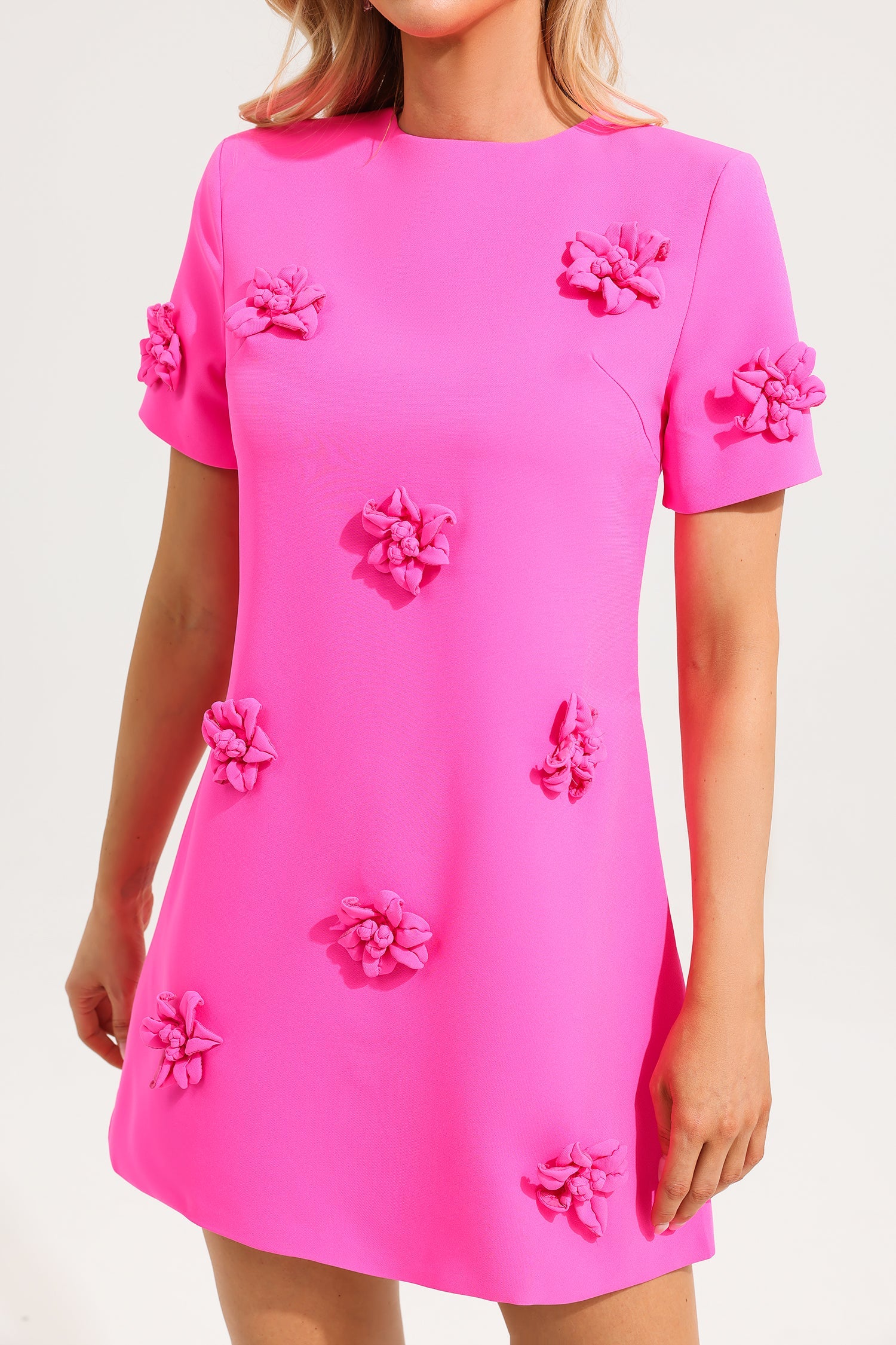 3D FLORAL SHORT SLEEVE MINI DRESS FOR PARTY