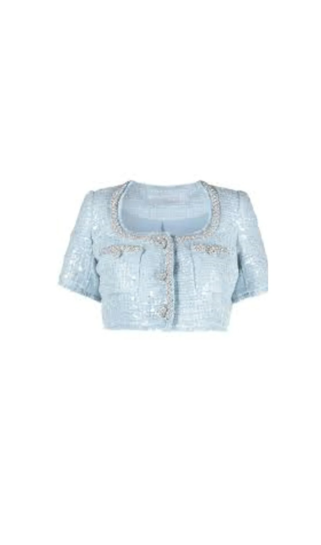 BLUE SEQUIN CROP TOP BOUCLE PARTY WEAR