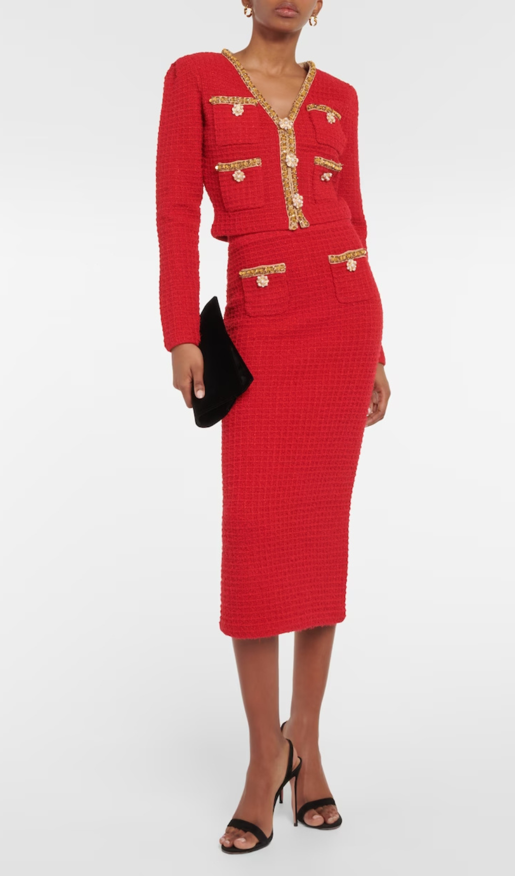 RED V-NECK KNIT CARDIGAN FOR WORK