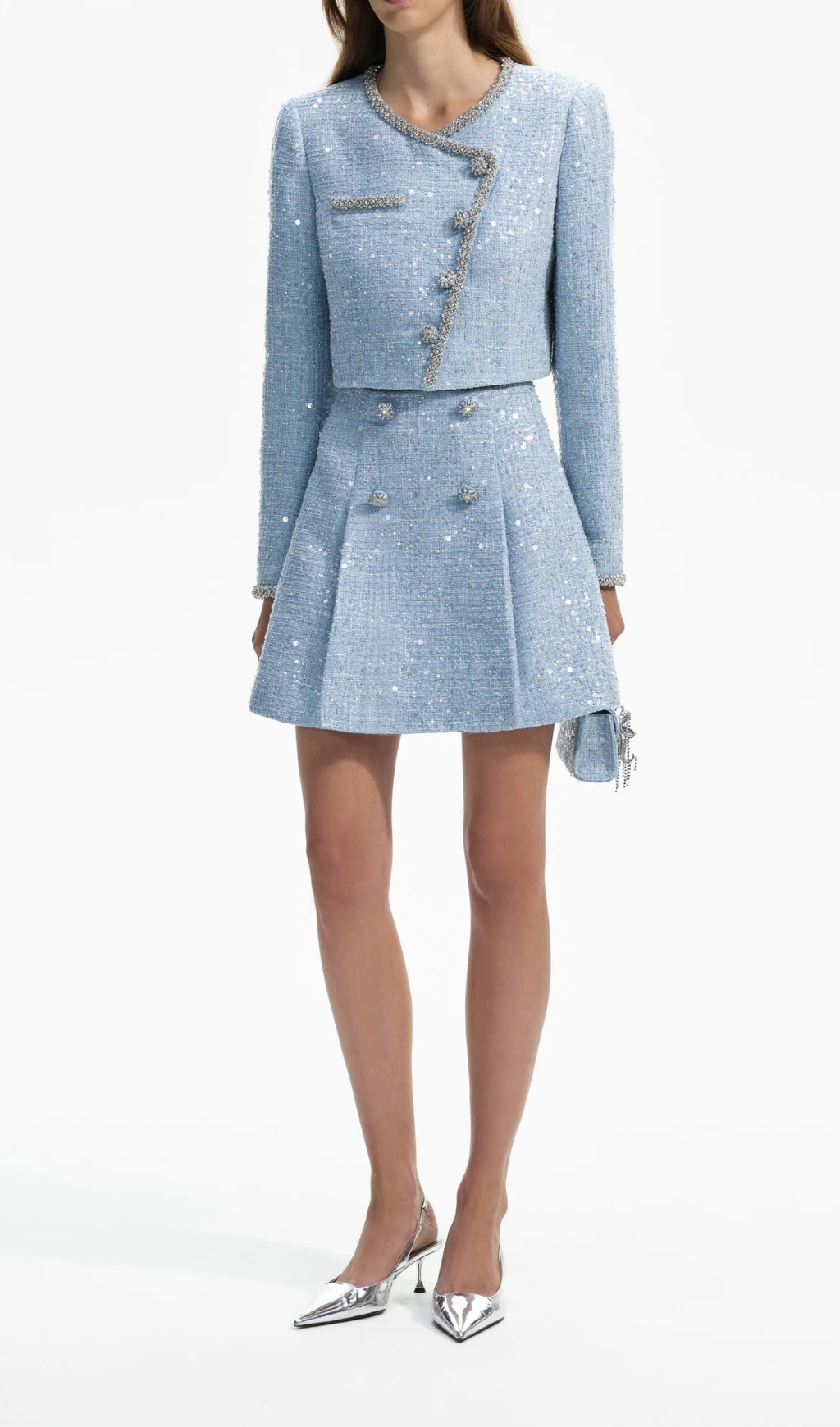 BLUE SEQUIN BOUCLE MINI SKIRT FOR PARTY