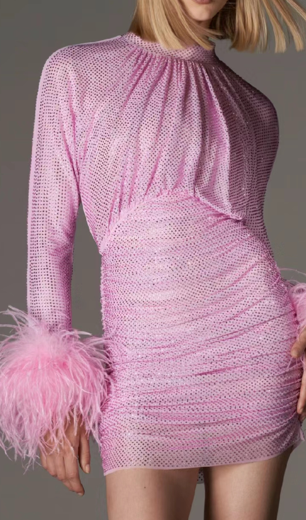 SHIMMERY PINK FEATHER MINI DRESS FOR PARTY
