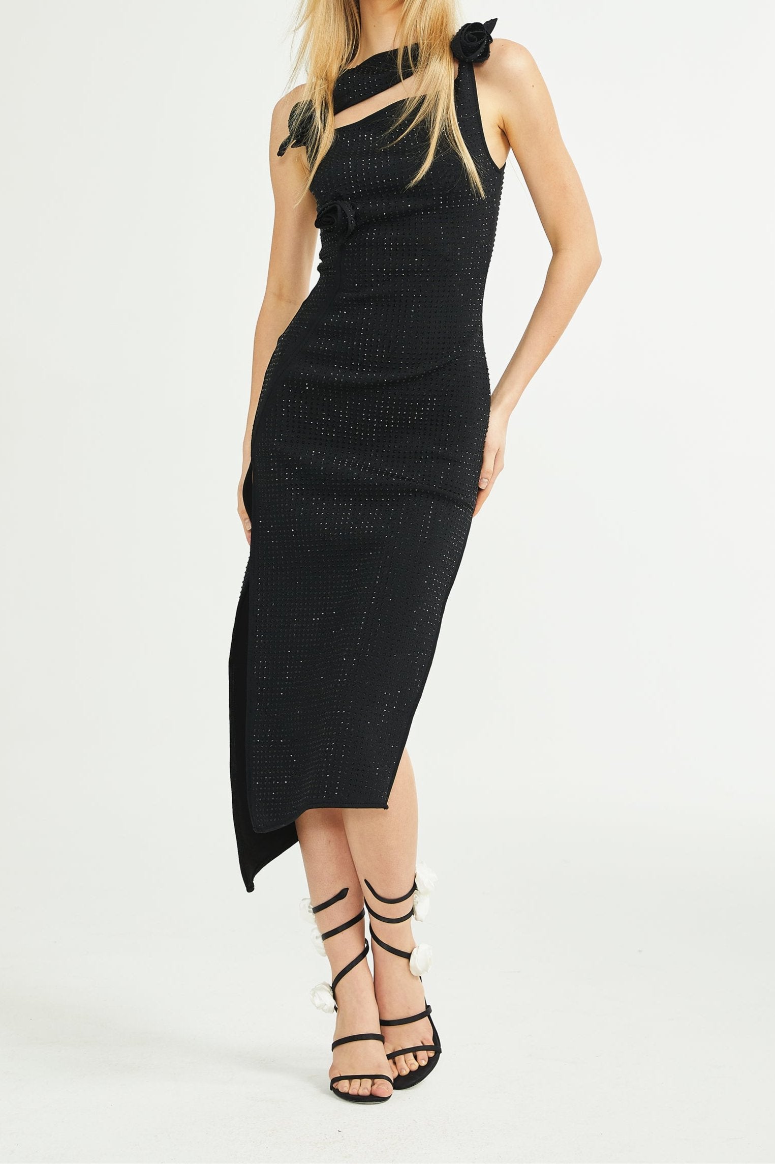 SOLANGE ASYMMETRIC EMBELLISHED MIDI DRESS FOR EVENTS