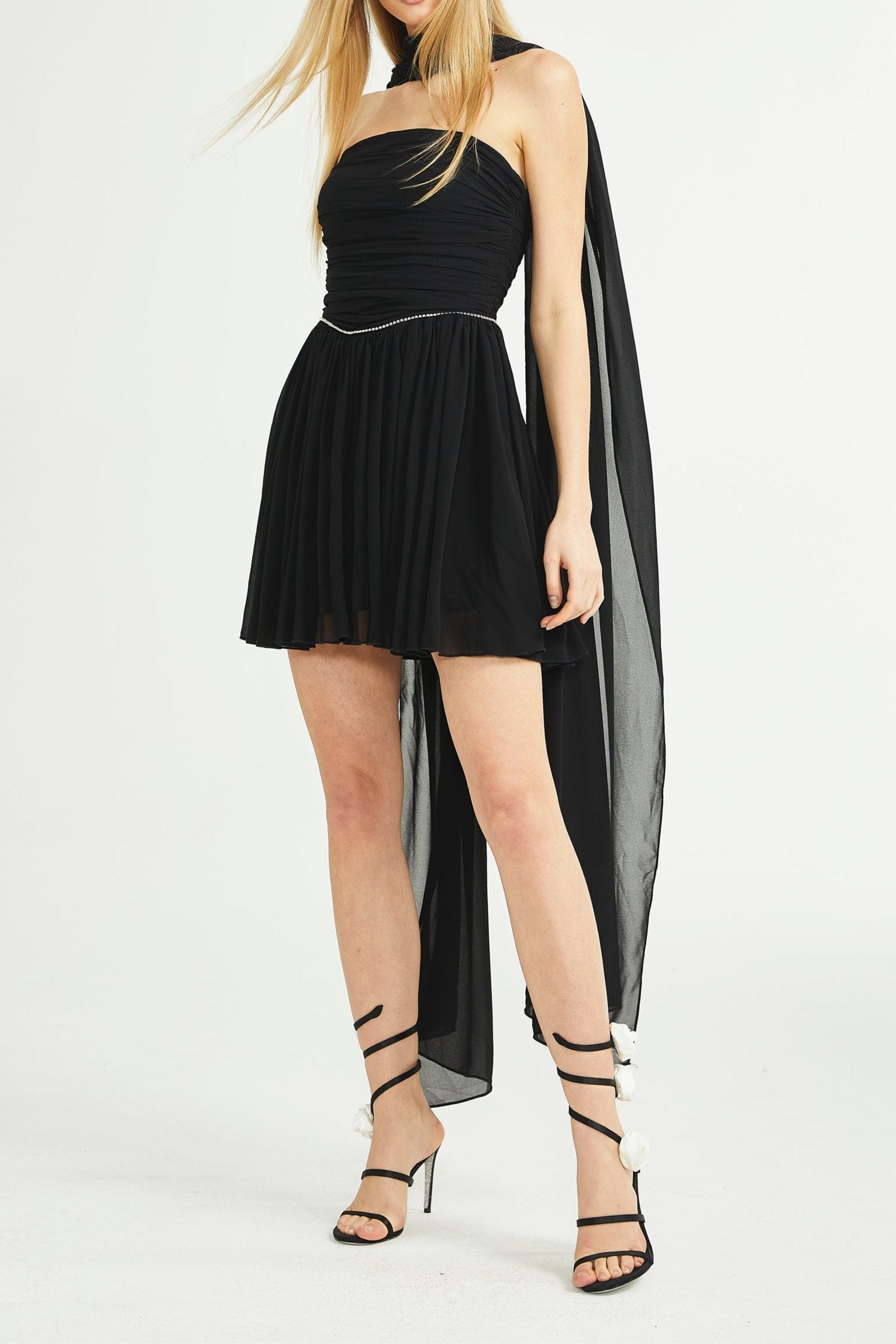 NADINE EMBELLISHED PLEATED MIDI DRESS
