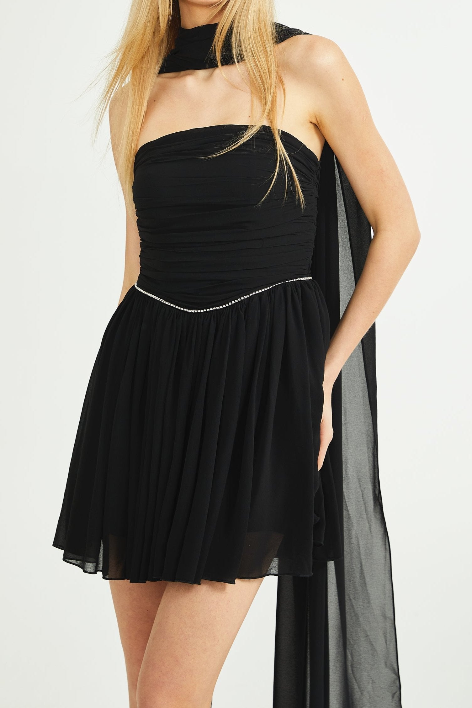 NADINE EMBELLISHED PLEATED MIDI DRESS