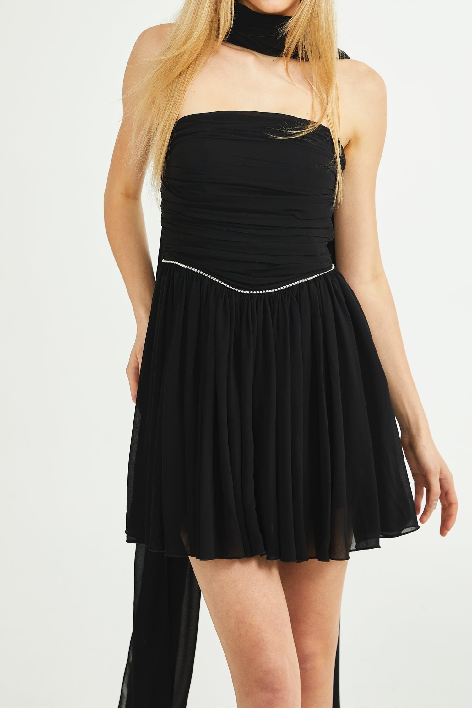 NADINE EMBELLISHED PLEATED MIDI DRESS