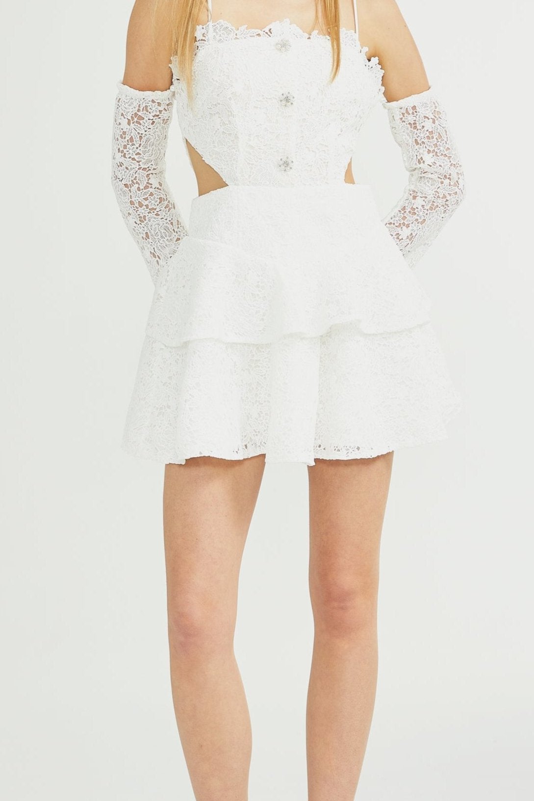 CYRIELLE CORDED LACE TIERED MINI DRESS