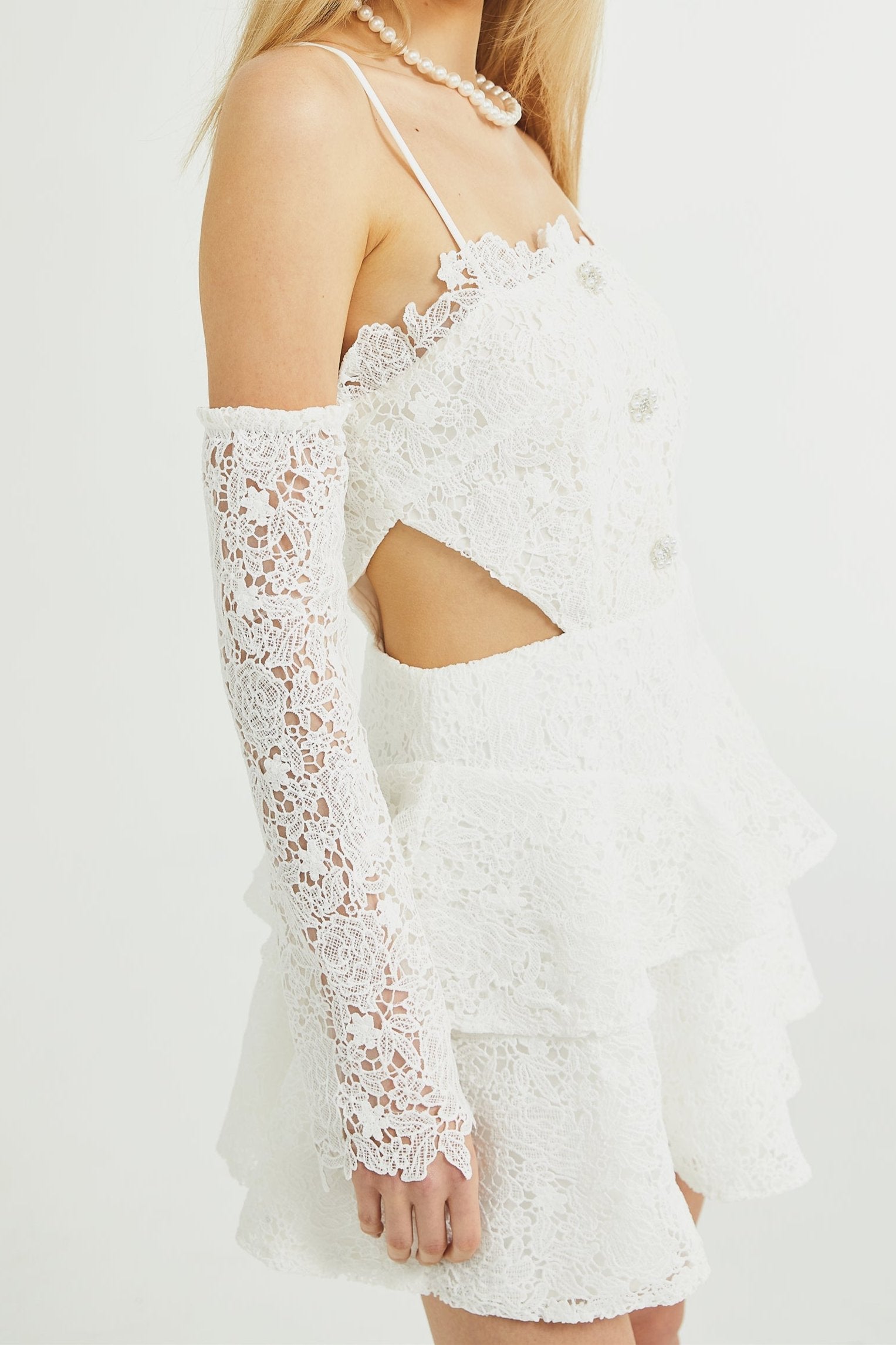 CYRIELLE CORDED LACE TIERED MINI DRESS