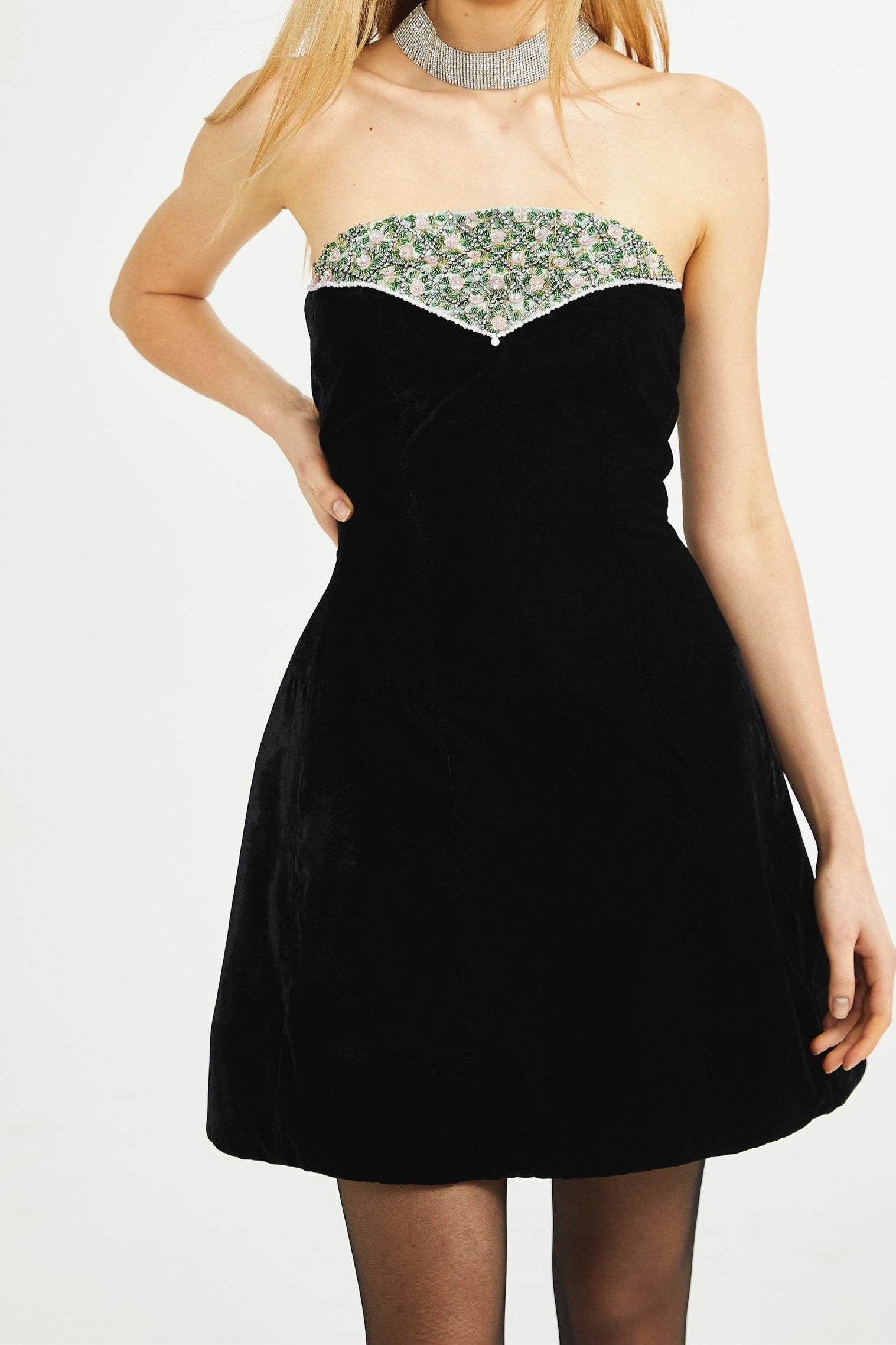 CÉLINE CRYSTAL VELVET DRESS FOR EVENING