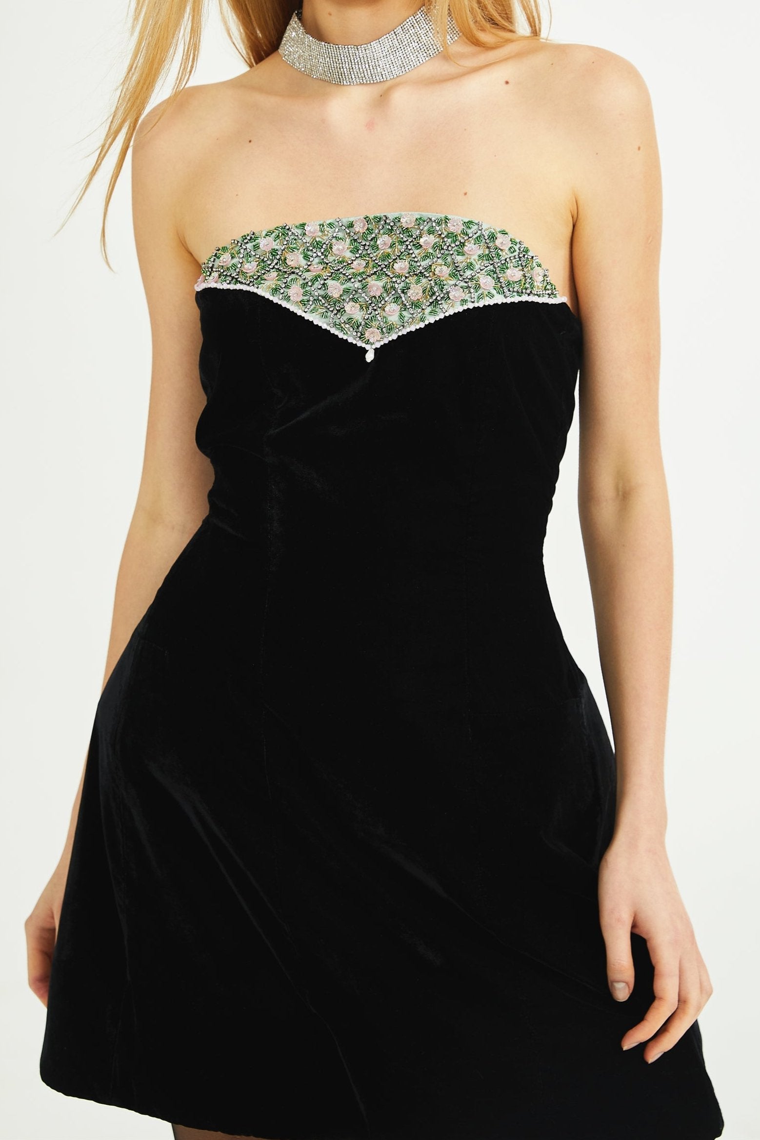 CÉLINE CRYSTAL VELVET DRESS FOR EVENING