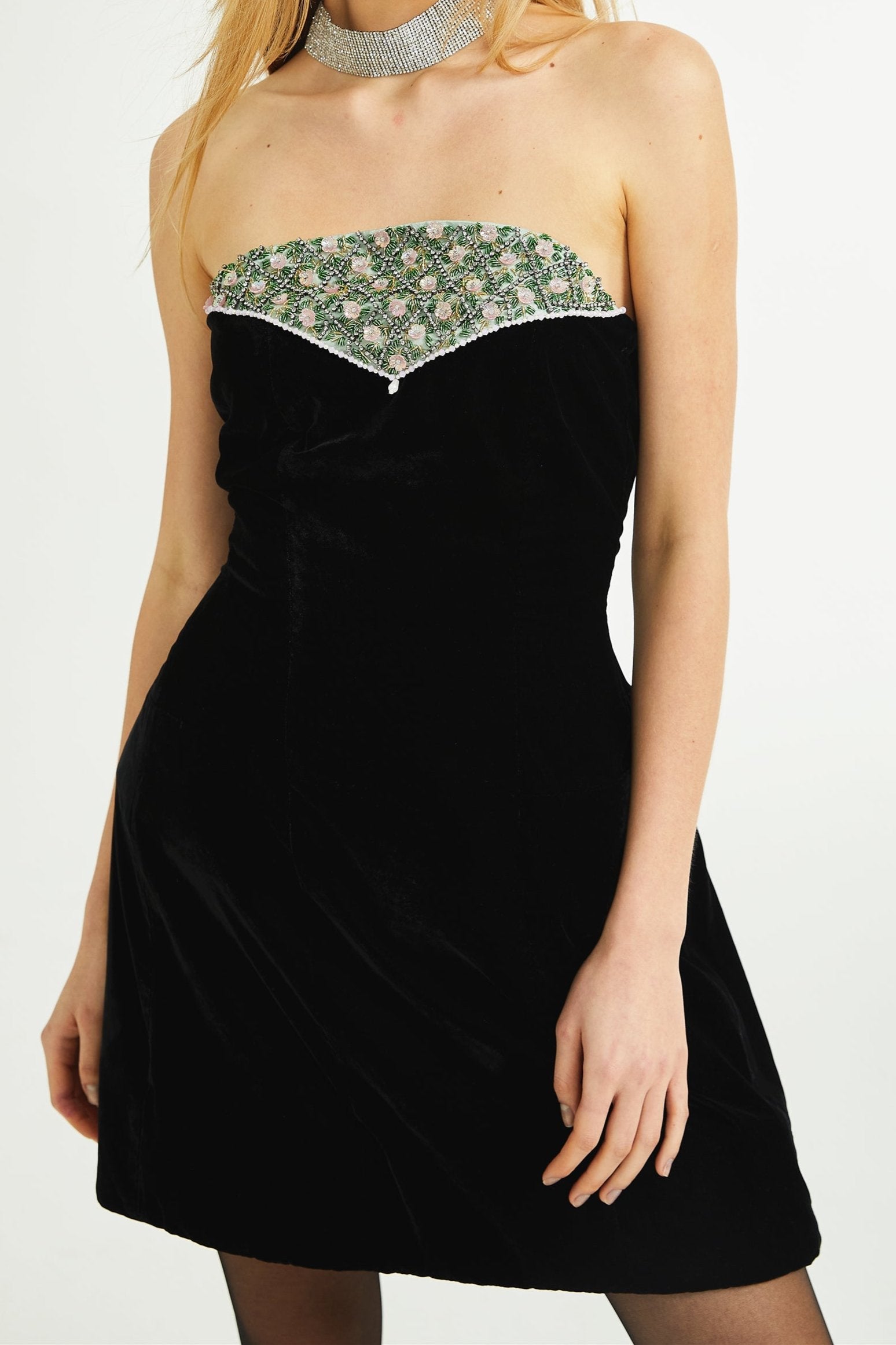 CÉLINE CRYSTAL VELVET DRESS FOR EVENING
