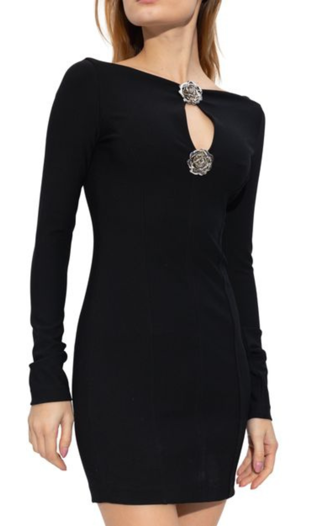 FLOWER CUT-OUT BLACK MINI DRESS FOR PARTY