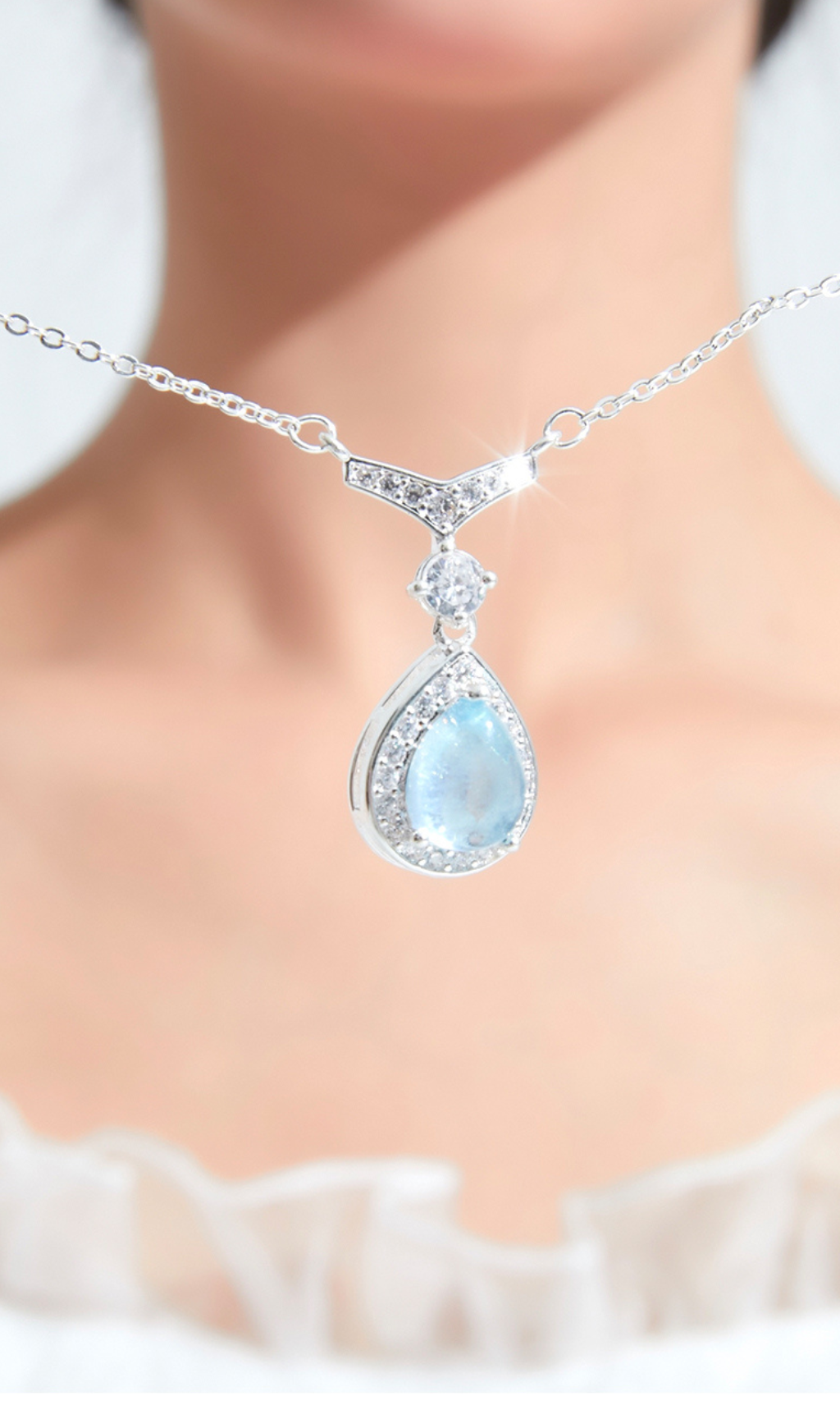 AQUAMARINE COLLARBONE NECKLACE, DELICATE EVERYDAY GIFT