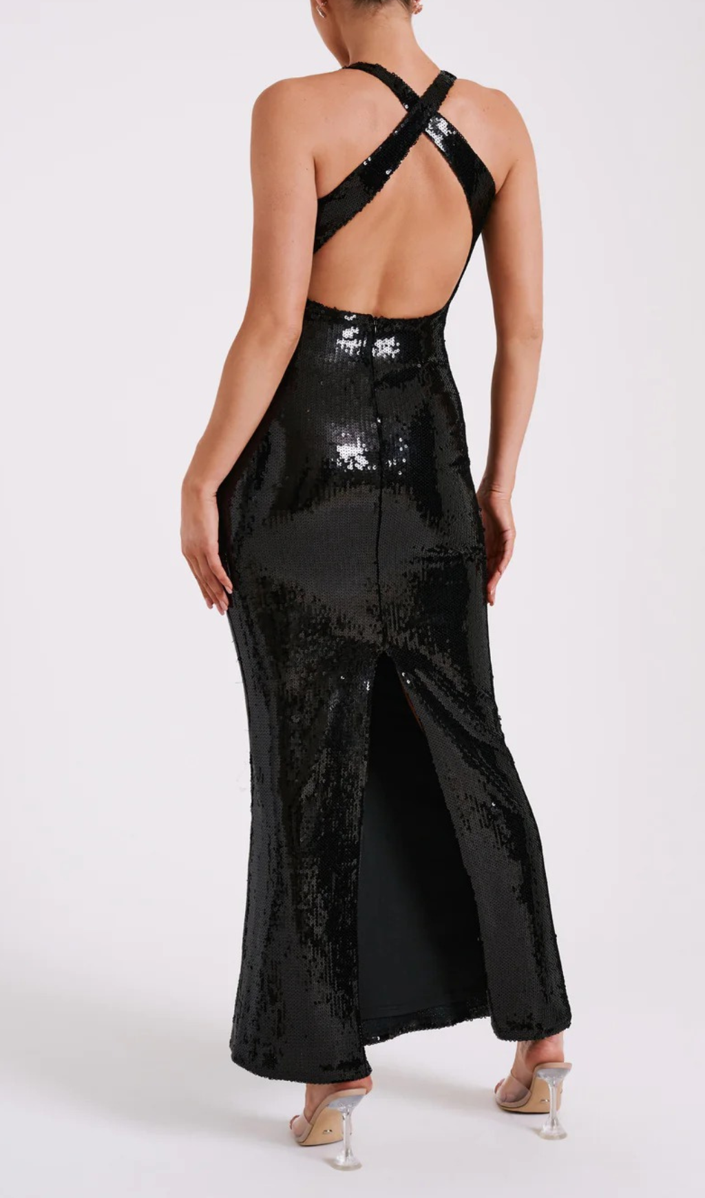 ROSE SEQUIN BLACK MAXI DRESS PARTY