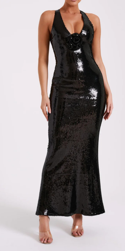 ROSE SEQUIN MAXI DRESS IN BLACK ROSE SEQUIN MAXI DRESS IN BLACK